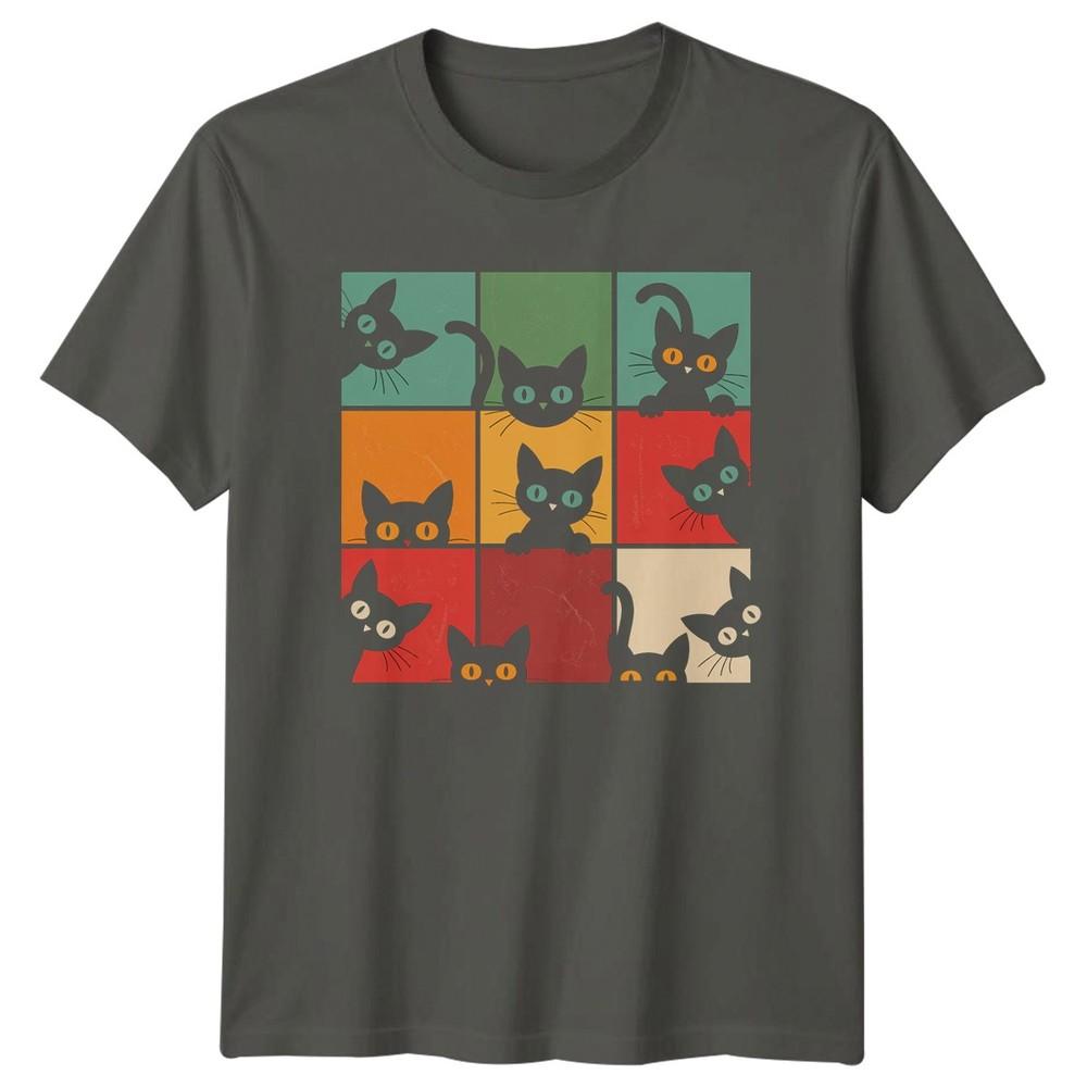 Funny Peeking Cat Grid TShirt Kitten Retro Cat Gift For Him And Her