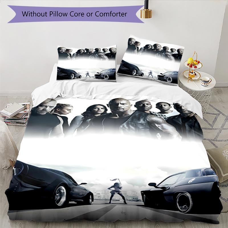 3pcs Fast and Furious pattern bedding set duvet cover set includes duvet cover &pillowcases, perfect all season bedroom decoration & gift