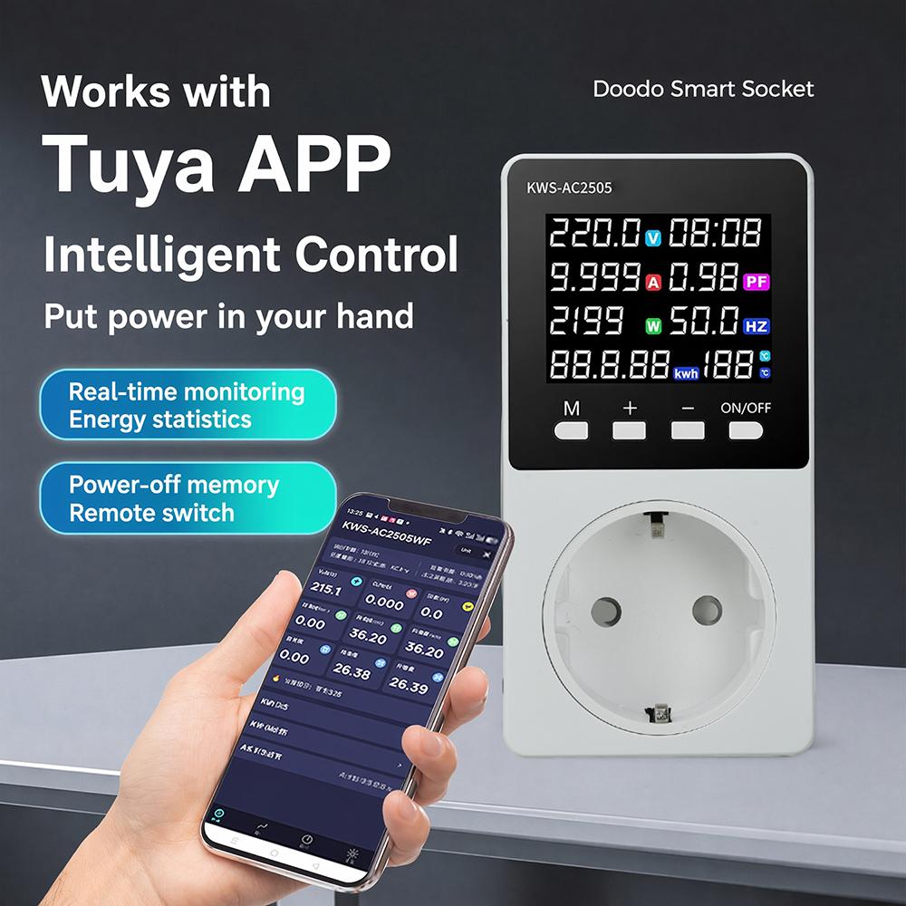 AC85-290V 16A Умная розетка-счетчик электроэнергии Tuya WiFi Управление через приложение Монитор напряжения, тока, мощности, энергии Статистика электроэнергии Розетка