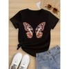 Короткая футболка с принтом бабочки, повседневный и универсальный стиль, подходит для детских прогулок и повседневной носки летом