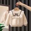 Girls' Fleece-Lined Sweatshirt - Korean Style Lambswool Pullover for Autumn/Winter 2025