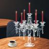 7-Arm Clear Crystal Candelabra, Elegant Glass Candle Holder for Dining Table & Wedding Decor, Modern Centerpiece with 7 Branches