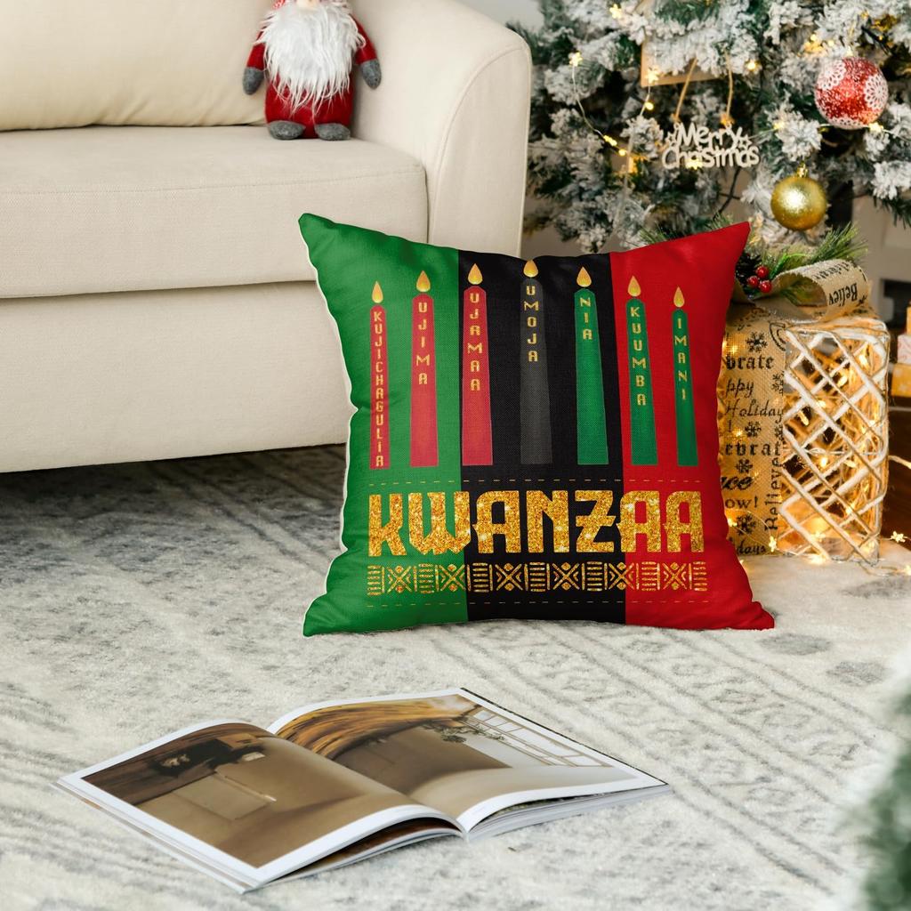 AVOIN colorlife Kwanzaa Candles Stripes Throw Pillow Cover, 18 x 18 Inch n n Holiday Cushion Case Decoration for Sofa Couch