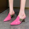 Fashion Summer High Heel Slippers for Women Elegant Pointed Toe Mules Woman Strange Heel  Wedding Party Shoes Big Size Slippers