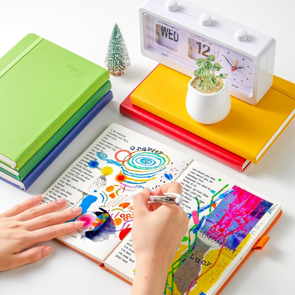 Feela Bullet Journal Notebook, Synthetic Leather, A5 Size, Dot Grid, Pen Included (Orange)