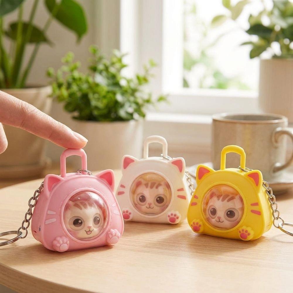 Cartoon Eye Changing Cat Bag Keychain Funny Capsule Cat Key Chain Cat Kitten Toy Office Desktop
