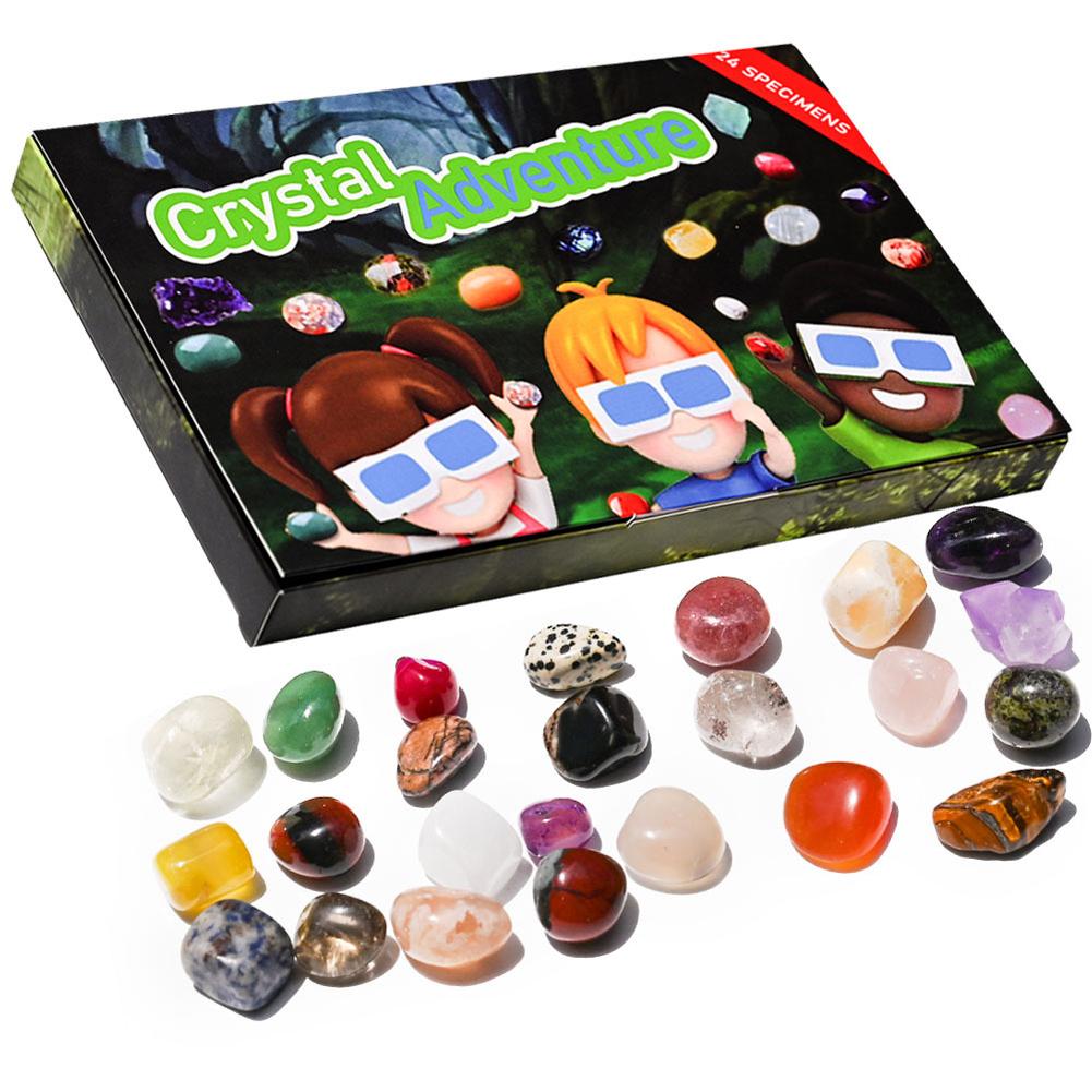 24 Days Christmas Countdown Calendar with Natural Rocks Gemstones Stones Crystals Gifts for Girls Countdown Crystal Gift Box
