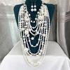 Элегантный многослойный набор ожерелья и серег из жемчуга для женщин с ручной вышивкой бисером и модным дизайном