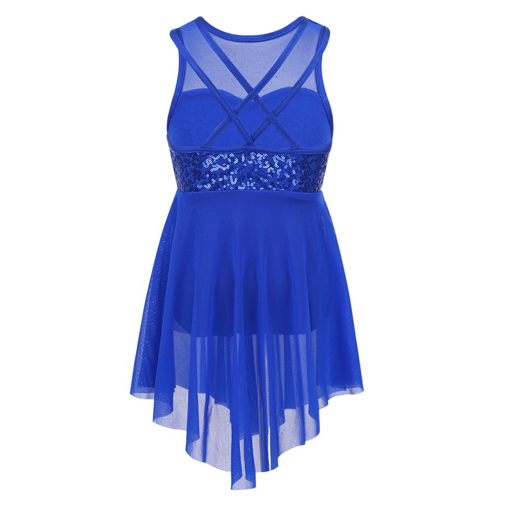 Kids Girls Lyrical Modern Contemporary Dance Costume Sequins Leotard Dance Dress