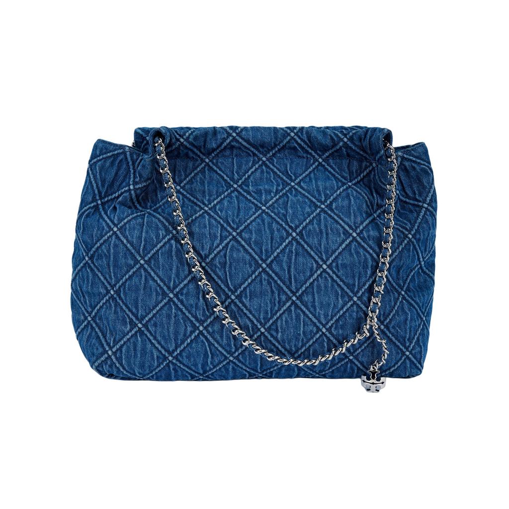 Tory Burch Fleming Quilted Fabric Shoulder Bag Women Bags Denim-Blue 167752-426