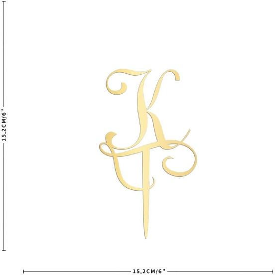 Топпер для торта с первой буквой K, монограмма, акриловый топпер для кексов, забавные аксессуары для торта для украшения свадебной годовщины, дня рождения, вечеринки, зеркальное золото