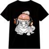 Rabbit T Shirt Headphones Beanie Hat Graphic Tee Cute Bunny Music Lover Pet Top