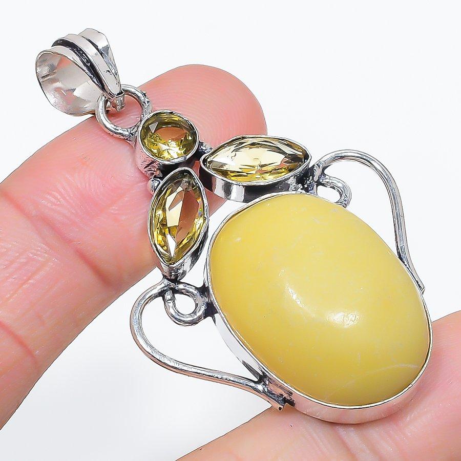 Natural Septerian Noodal, Citrine 925 Sterling Silver Jewelry Pendant 2.25" f9A02