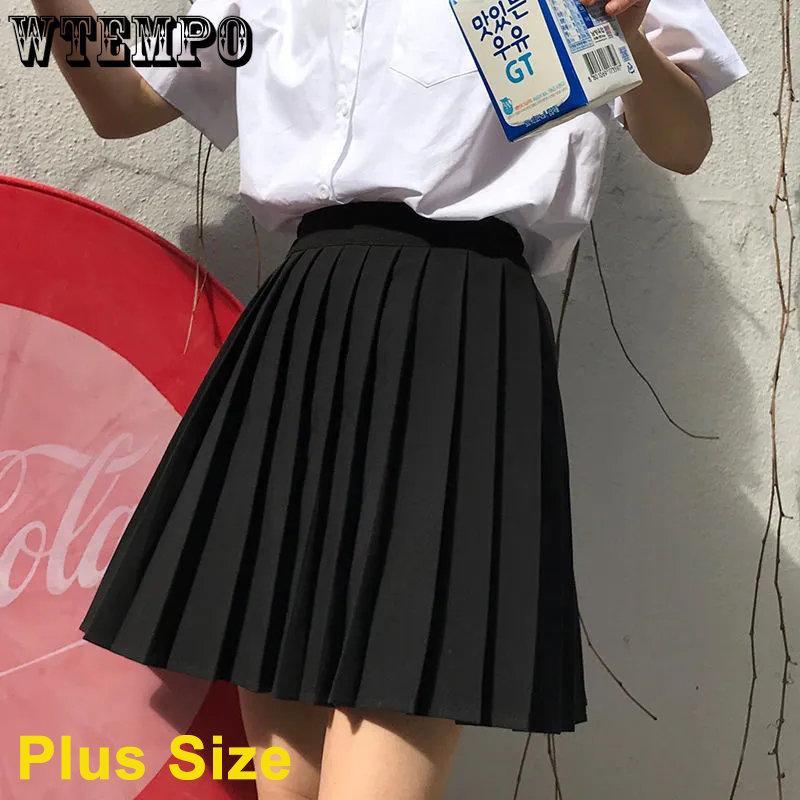 WTEMPO Elastic High Waist Y2K Schoolgirls Solid Pleated Skrits Women Casual All-match Korean Black Grey Mini Skirt Streetwear