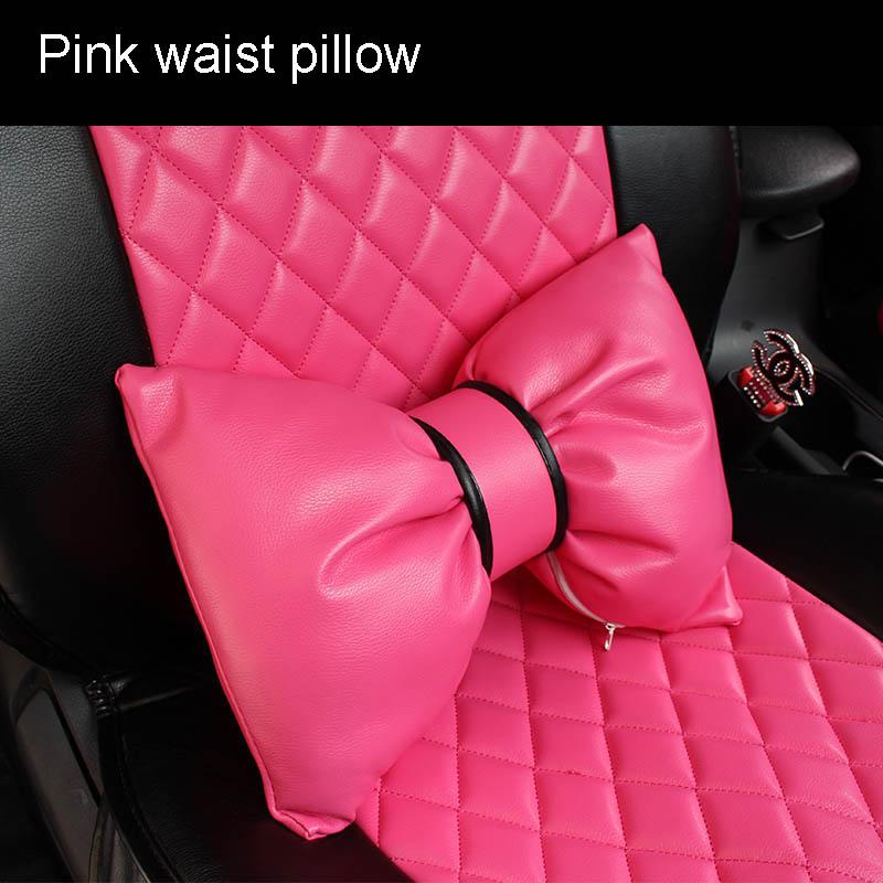 Classic Bowknot PU Leather Car Neck Pillow Waist Support Pillows Auto Seat Headrest Cover Car Accessories for Women Girls