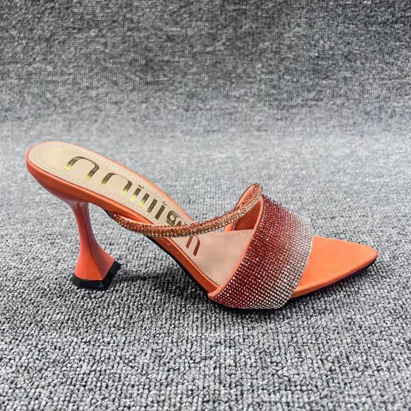 Туфли на высоком каблуке со стразами для острого носа, сексуальные тапочки со стразами, женские роскошные дизайнерские босоножки для вечернего платья Zapatillas Mujer