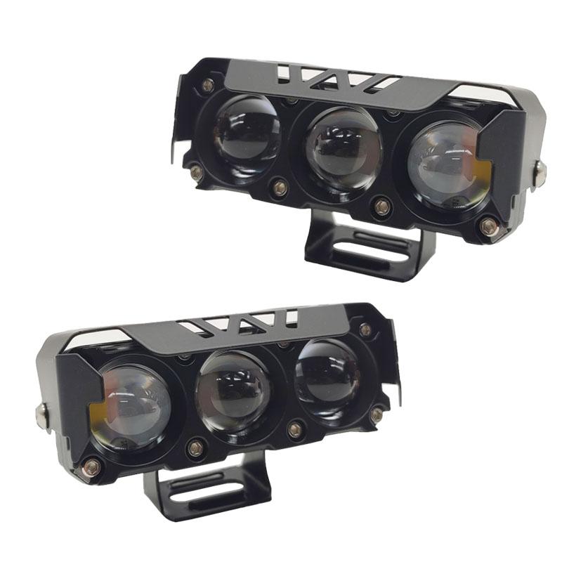 Светодиодные линзы для мотоциклов, вспомогательные противотуманные фары высокой мощности, белые, желтые с красными фарами DRL, фары дальнего света для мотоциклов, квадроциклов, внедорожников