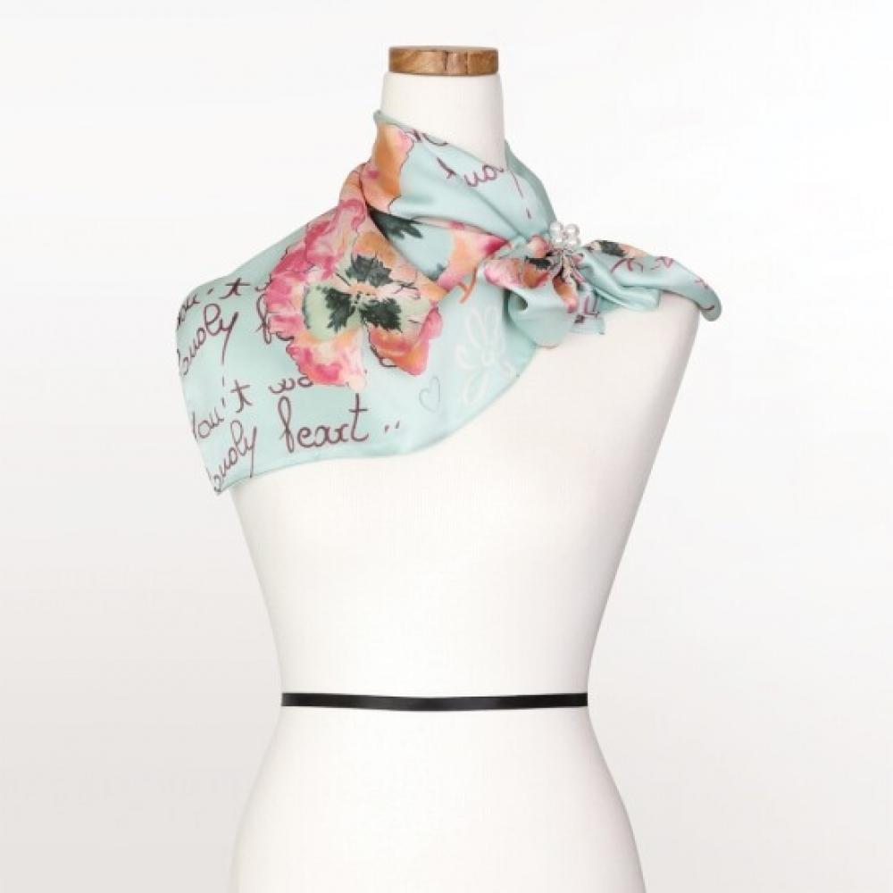 Shop Lettering Flower Silk Feeling Premium Scarf Mint Drn Wsc 0299