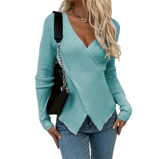 Женский сексуальный свитер с V-образным вырезом, облегающий свитер с длинным рукавом, мягкая дышащая ткань, свитер, осенняя одежда