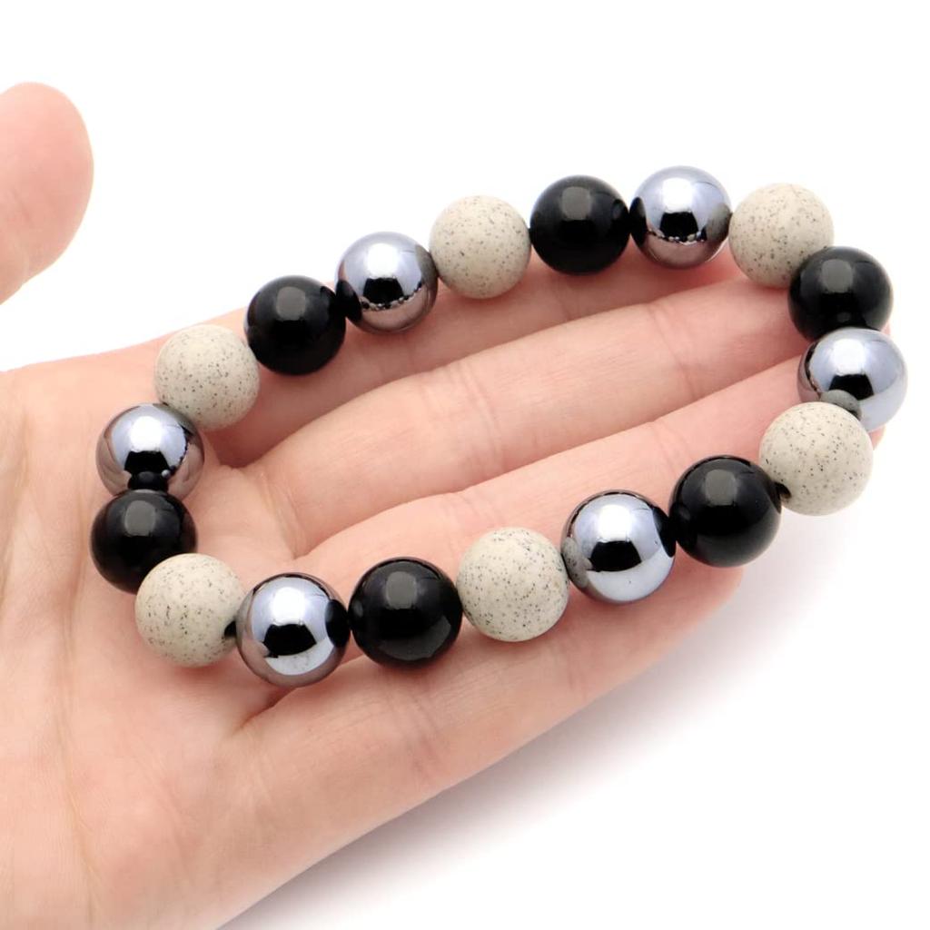 Terahertz Ore Hokutolite Morion Black Crystal Bracelet Power Stone 12mm Inner Circumference [GOLD STONE] Approx. 18.5cm