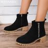 Fashion Women Suede Ankle Boots Mid Heele Designer Shoes Chunky Woman 2024 Trend Fad Chelsea Short Boots Winter Pumps New Mujer Botas