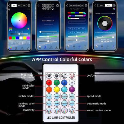 1 комплект Декоративная светодиодная RGB подсветка приборной панели, уплотнительная лента центральной консоли с охватывающей подсветкой, управление через приложение + пульт ДУ