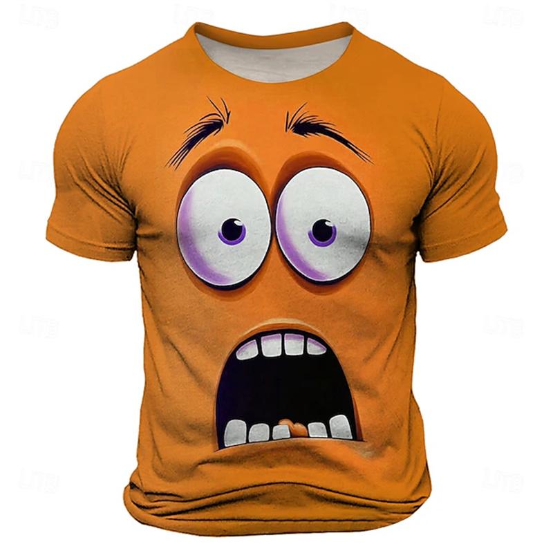 Summer New 3D Printed Funny Face T-shirt Fashionable Men's Holiday Short-sleeved T-shirt Streetwear