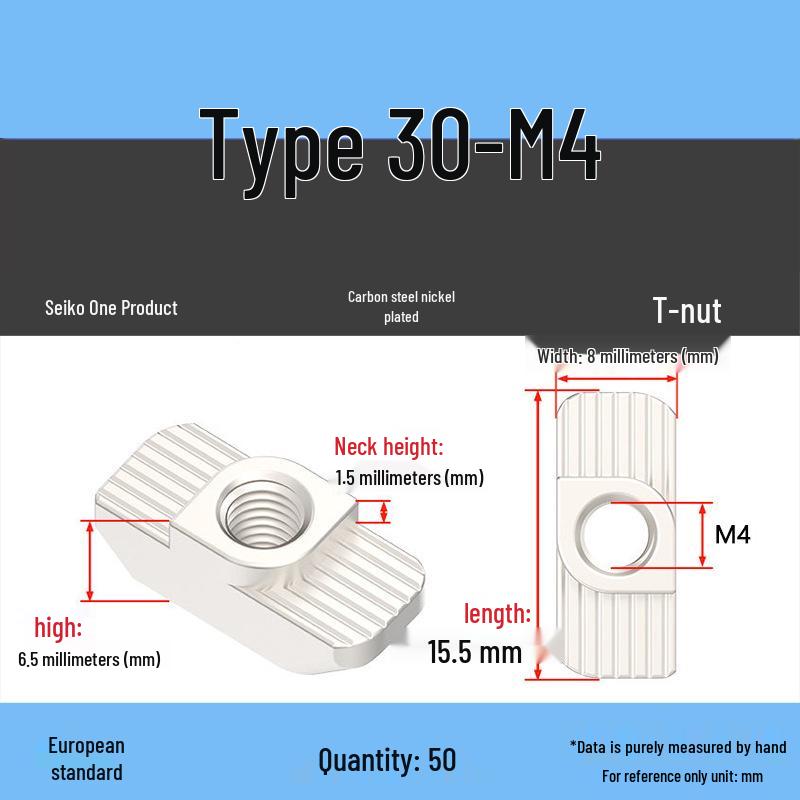 European Standard T-Slot Aluminum Profile Nuts: Wing Nuts M3-M8, Types 20/30/40/45.