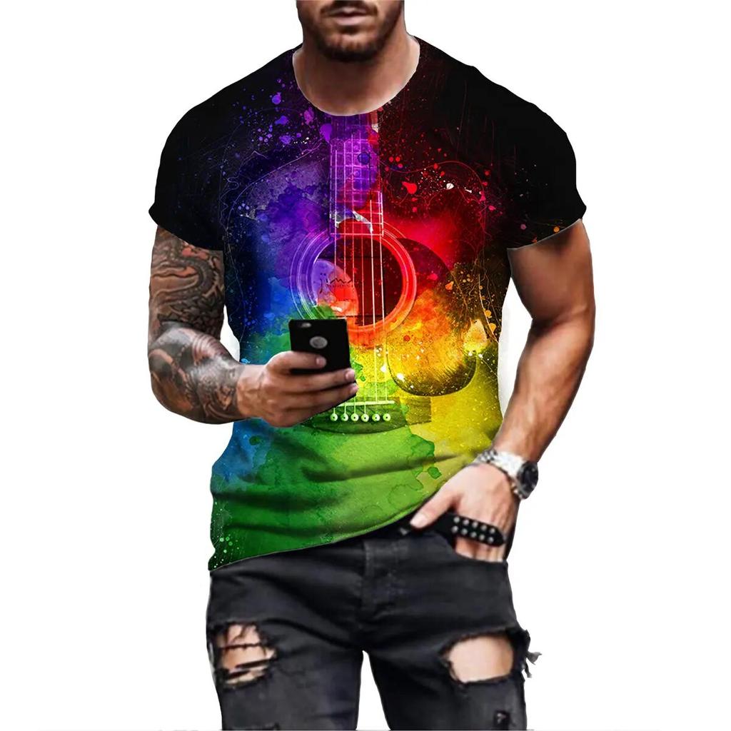 Повседневная футболка в стиле хип-хоп с 3D принтом и коротким рукавом, музыкальная гитара, летняя футболка для пар, уличная мужская летняя футболка