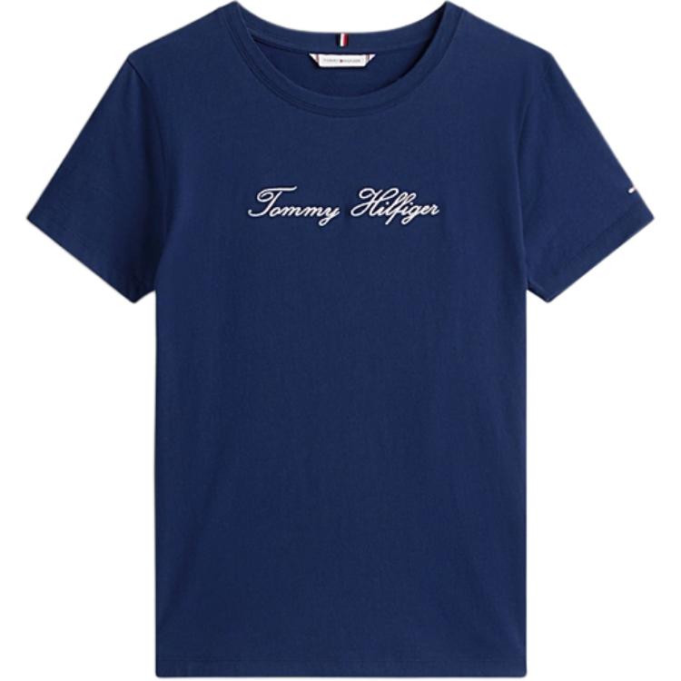 Tommy Hilfiger Женская футболка с круглым вырезом и коротким рукавом с логотипом Синий WW0WW47210-C1G