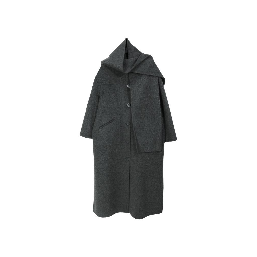 Lazy Style 100% Wool Coat for Women Winter Round Neck Double-sided Woolen Scarf Coat