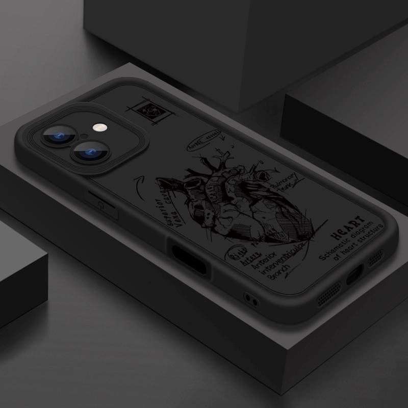Матовый чехол из ТПУ с рисунком в виде сердца для iPhone 16 Pro Max 15 Pro 14 13 12 11 XS XR 8 7, защита линз, противоударный мягкий силиконовый чехол для телефона