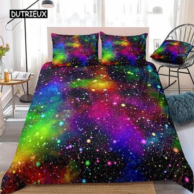 Пододеяльник Rainbow Galaxy, комплект постельного белья Rainbow, разноцветные звезды, космос, психоделический полиэстер, двуспальный размер Queen King Size