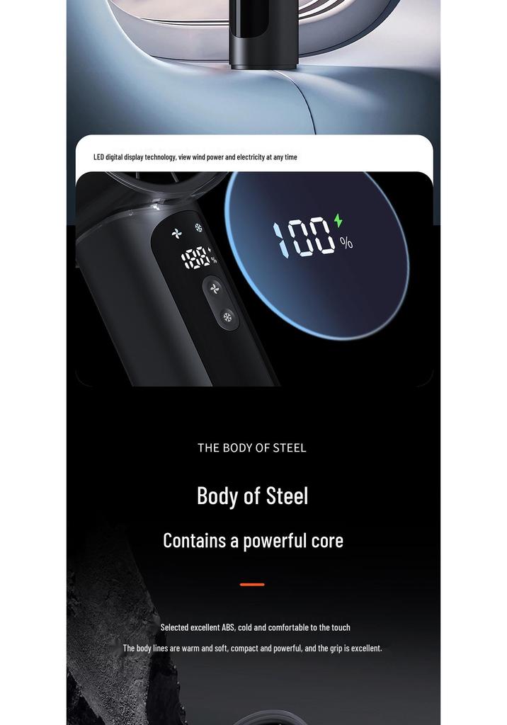 Portable USB Rechargeable Fan with LED Display, Adjustable Cooling, and Strong Wind Power
