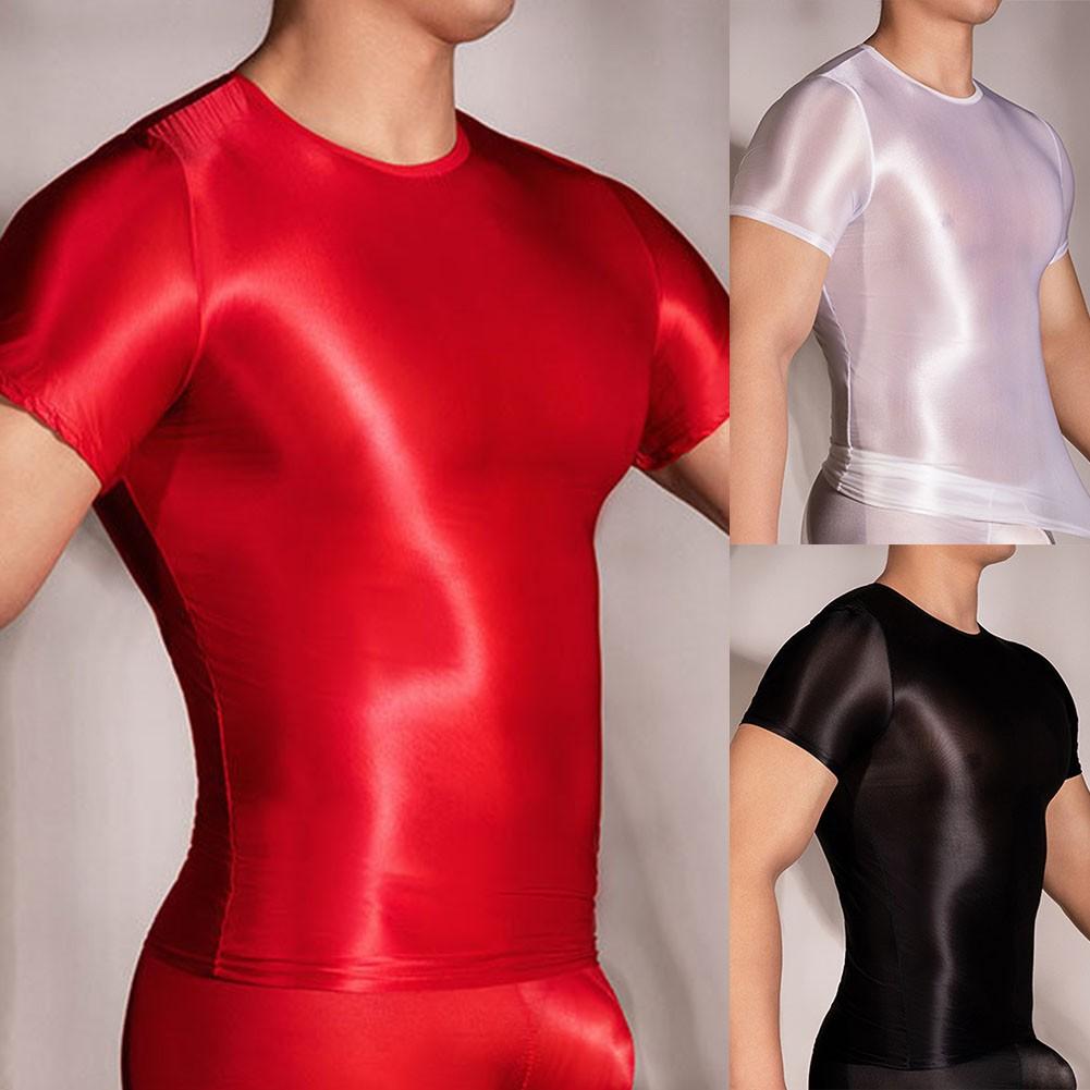 Удобная мужская футболка из нейлона, прозрачная, сексуальная, блестящая