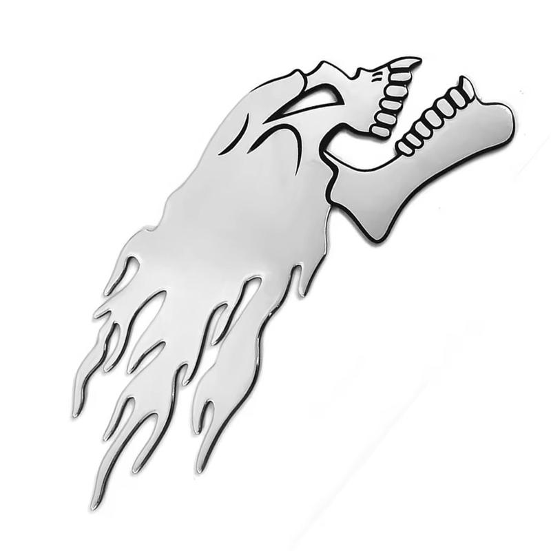 2Pcs/Pair 14*6cm Car Decoration Stickers,Helmet Shaped Decoration,Silver Fire Skull Stickers,Car Decoration Accessories