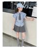 Girls' College Style Striped Shirt and Pleated Skirt Two-Piece Set