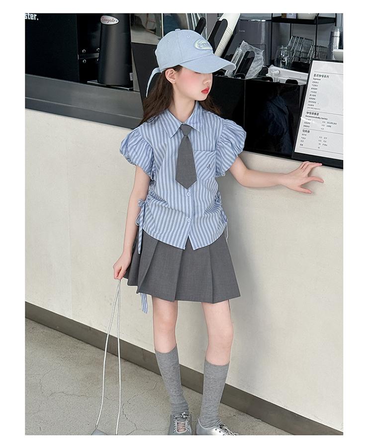 Girls' College Style Striped Shirt and Pleated Skirt Two-Piece Set