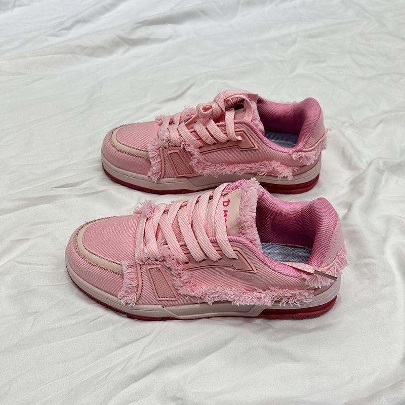 Мода 2024 новая весна и осень розовый джинсовый бахрома ретро туфли-лоферы для женщин пар нишевые спортивные повседневные туфли для мужчин