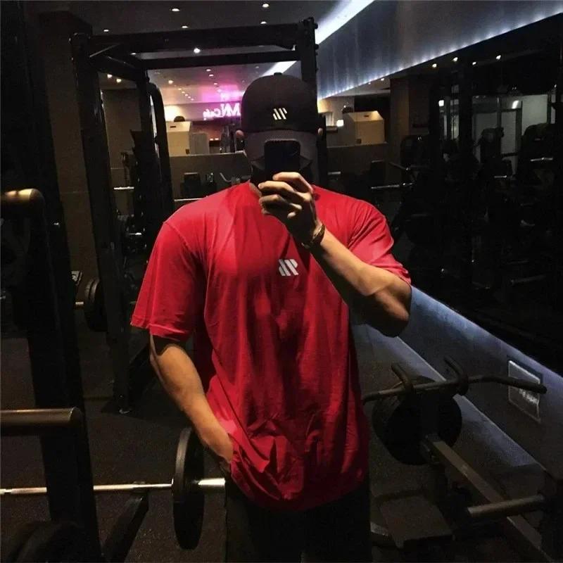 Men Short Sleeve Cotton T-Shirt Oversized Sports Tshirt Gym Fitness Loose Running T Shirt Male Training Brand Women Clothing Top