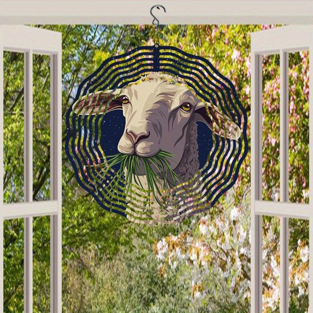 Metal Wind Chime with Sheep Grazing Design 360 Degree Rotating Hook Outdoor Garden Patio Decor for Thanksgiving Christmas Holiday