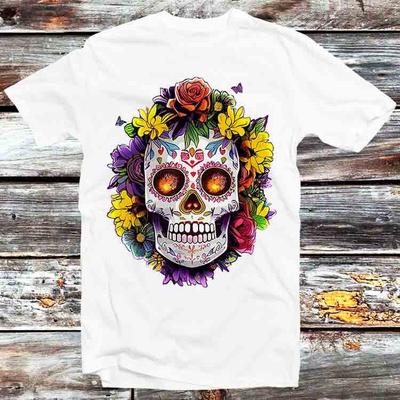 Цветной Сахарный Череп День Мертвых Dia De Muertos Футболка B1153