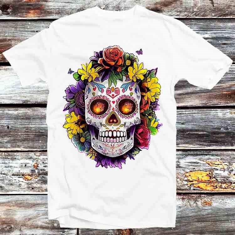 Floral Sugar Skull Day of the Dead Dia De Muertos T Shirt Mens Womens Tees Top B1153