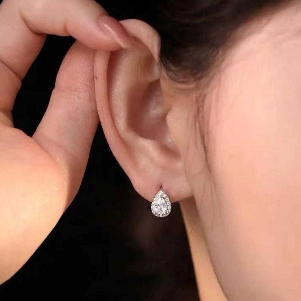 Sparkling Teardrop Stud Earrings Mini Ear Buckle New Water Drop Zircon Hoop Earrings Accessories