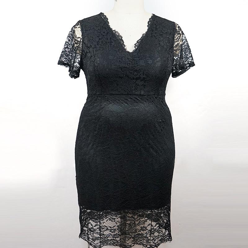 Весенне-летнее новое тонкое однотонное кружевное платье больших размеров с запахом шеи, иностранное женское платье