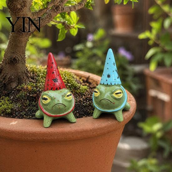 Floral Frog Decoration Miniature Figurine, Little Statue with A Party Garden Fairy Accessories Hat, Decorative Resin Ornament for Outdoor Courtyard