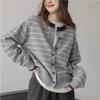 Contrasting Striped Sweater Jacket Women's Autumn and Winter New Lazy Wind Loose Soft Waxy Crew Neck Knitted Cardigan Top