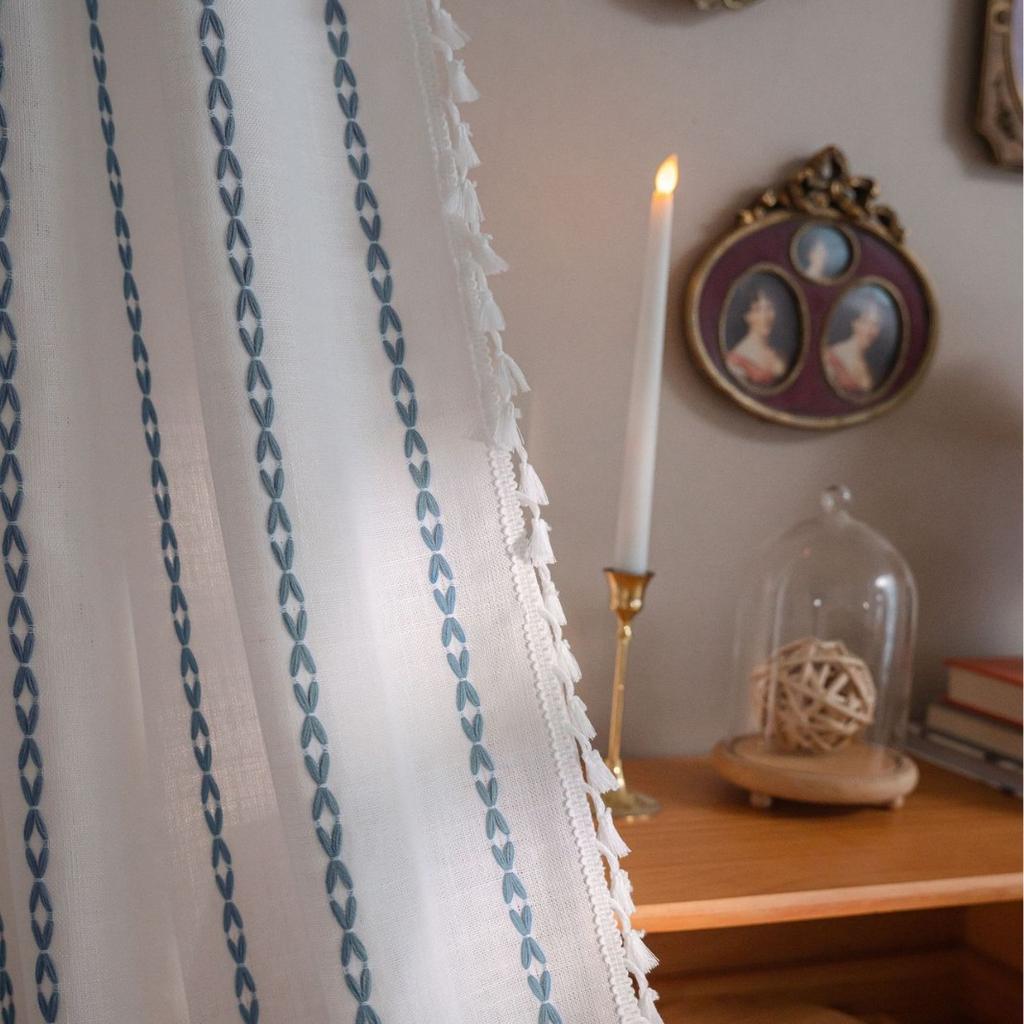 Nordic minimalist curtain finished solid color line kitchen curtain country style living room semi-blackout bay window