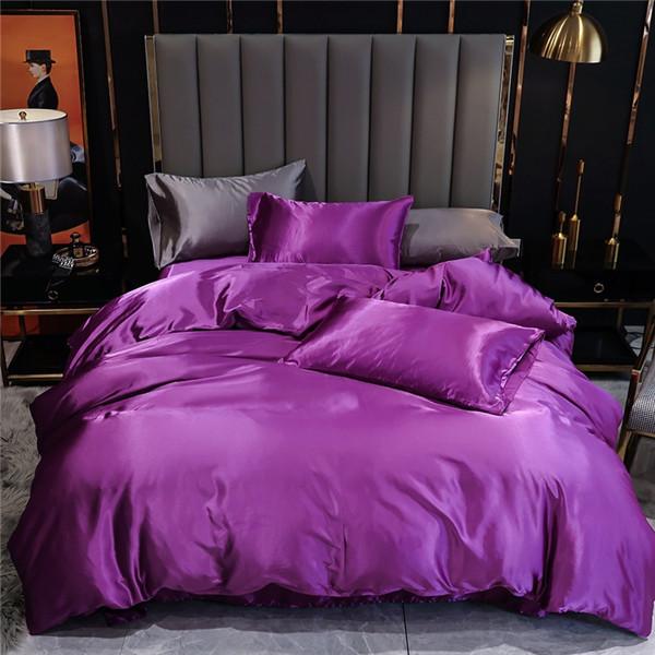 Luxury Bedding Sets 3PCS Solid Color Bed Cover Sets Silk Duvet Cover Set Summer Silk Sheets