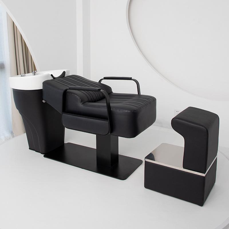 High-End Semi-Reclining Shampoo Bed with Ceramic Basin for Salons